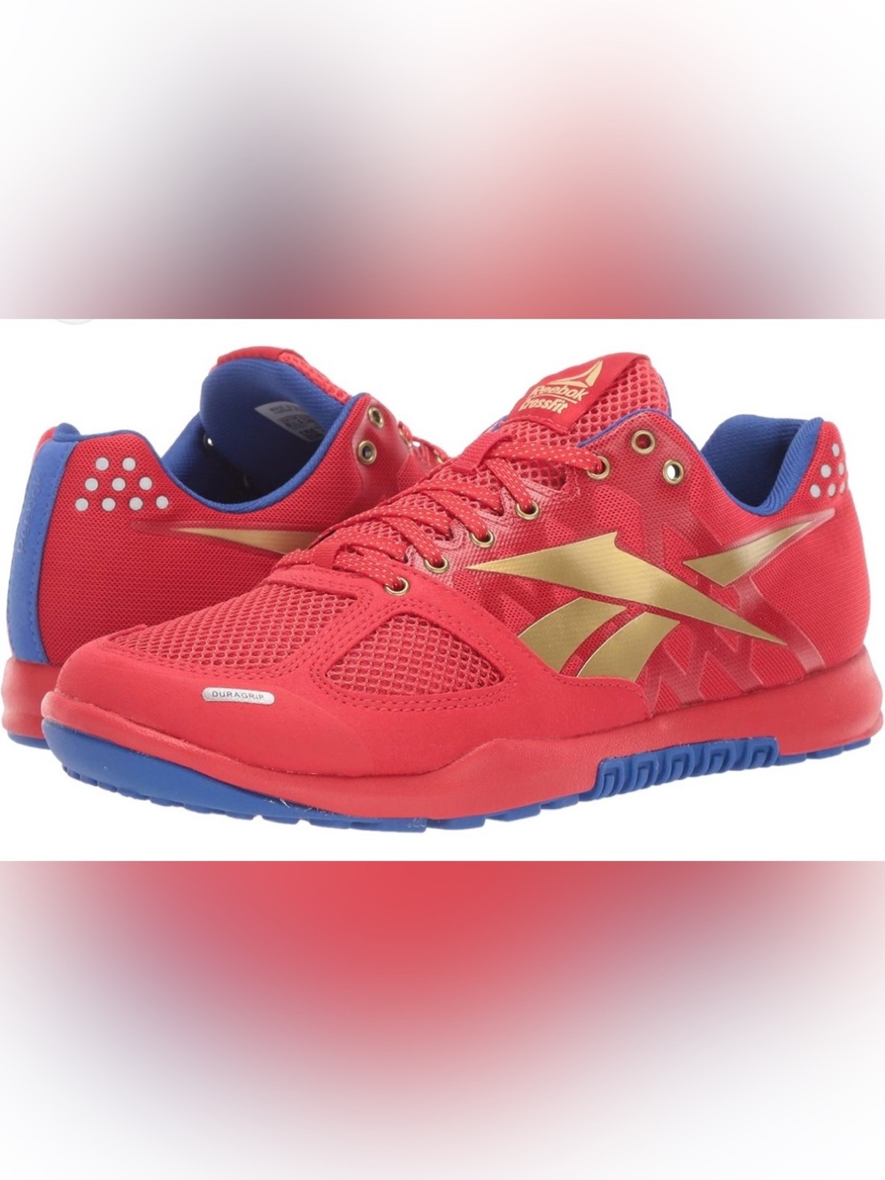 Reebok Red and Gold CrossFit Training Shoes with Blue Accents